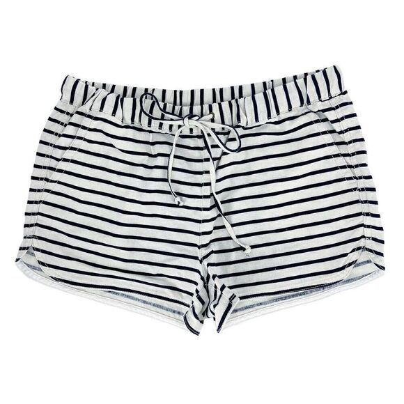 J. Crew Linen Cotton Blend Navy Off White Striped Pull on Shorts Women’s Small - Picture 1 of 10